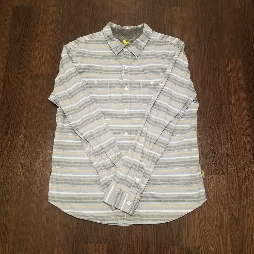 Modern Amusement Sz L Shirt White Blue Gray Stripe